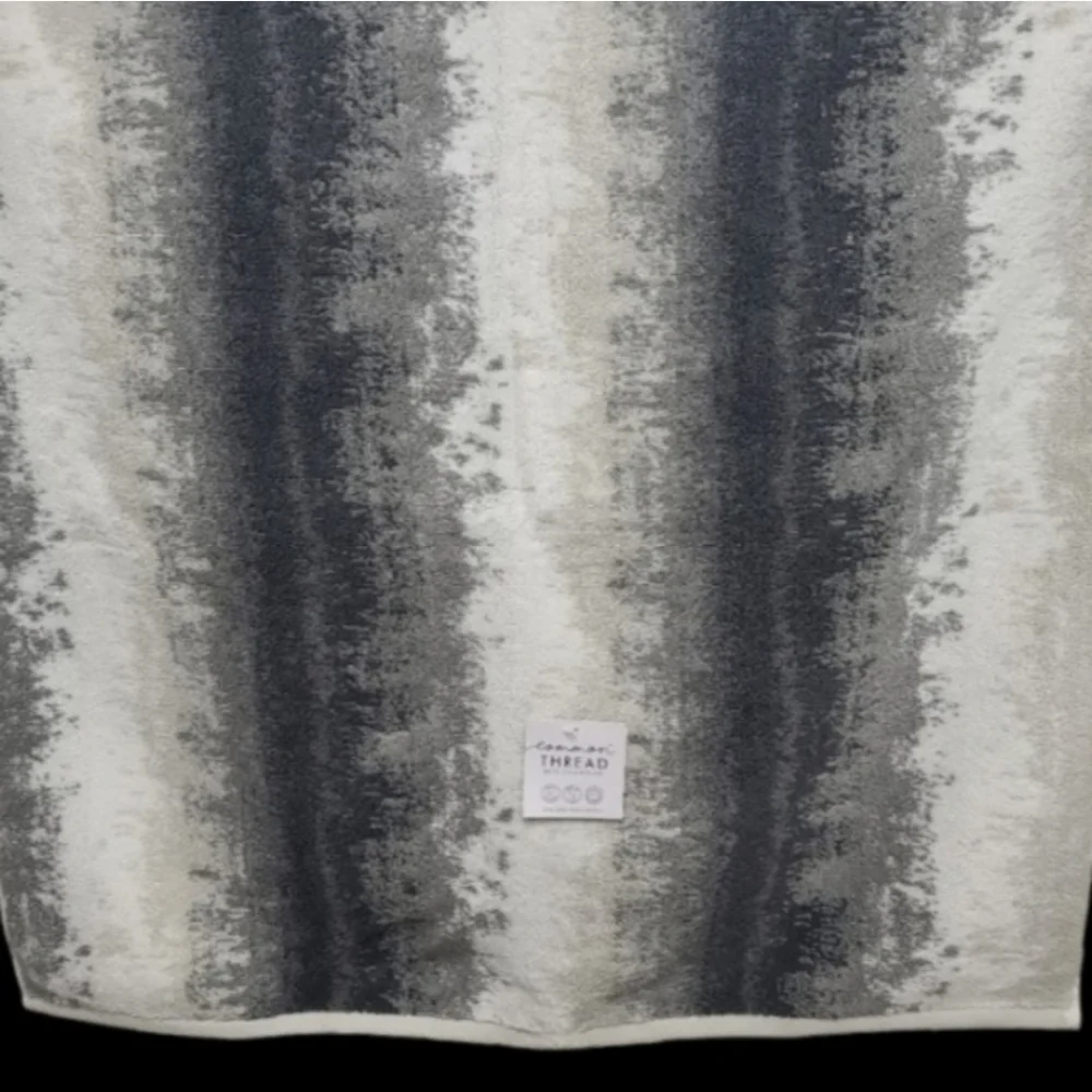 8pc COMMON THREAD 100% Zero Twist Cotton Bath Towel Set Grays / White New